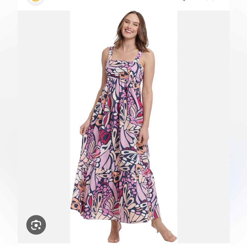 London Times Women's Smocked Back Babydoll Tiered Maxi Dress
